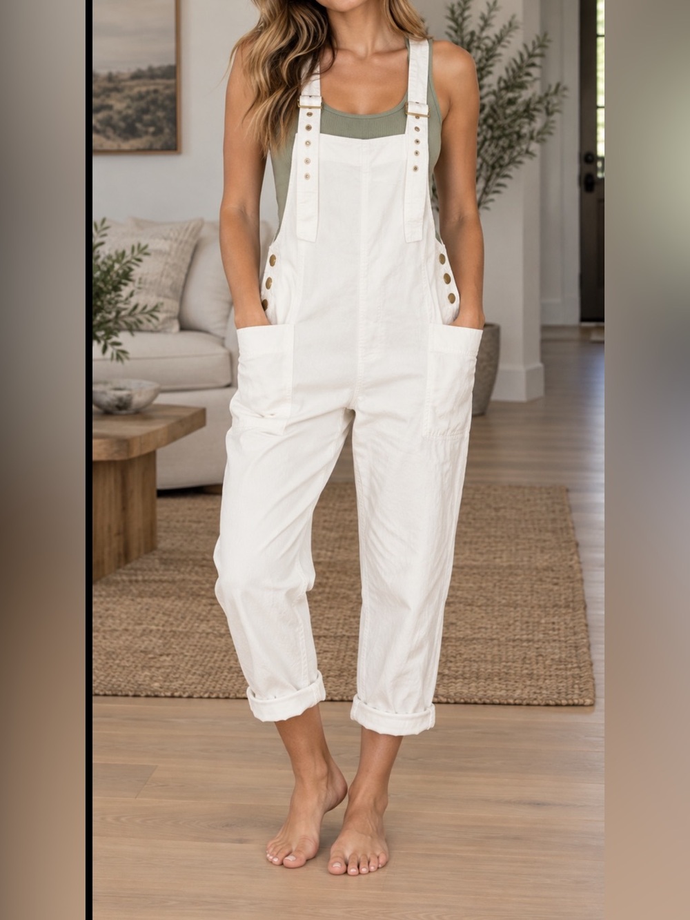 Le Lis Women’s White Cotton Overalls - Casual Bib Jumpsuit